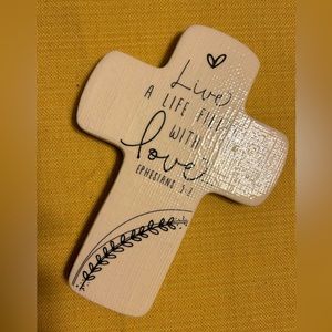 Live a Life Filled with love ceramic easel cross